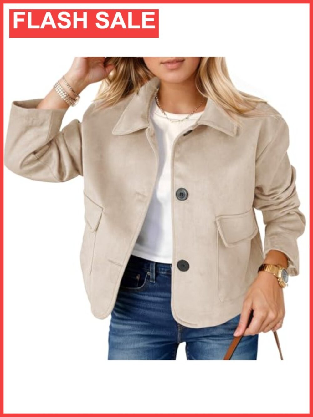 Faux Suede Leather Cropped Jacket Button Down Shacket Womens